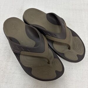 Crocs Mens 9 Womens 11 Brown & Tan Modi Sport Flip Flops EUC